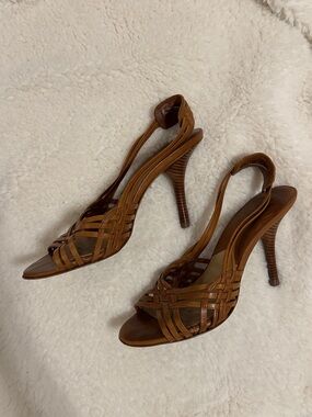 MICHAEL Michael Kors Tan Woven Leather Slingback Heels